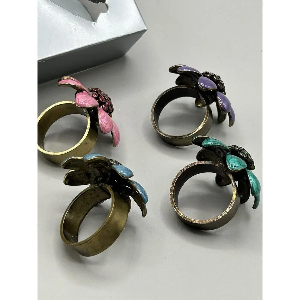 Vintage Tole Painted  Metal‎ Napkin Rings BOX of 4